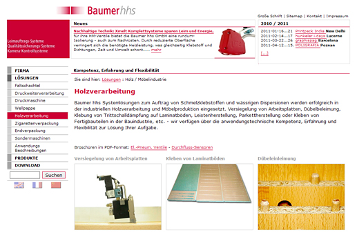 Website Baumer Produktseite